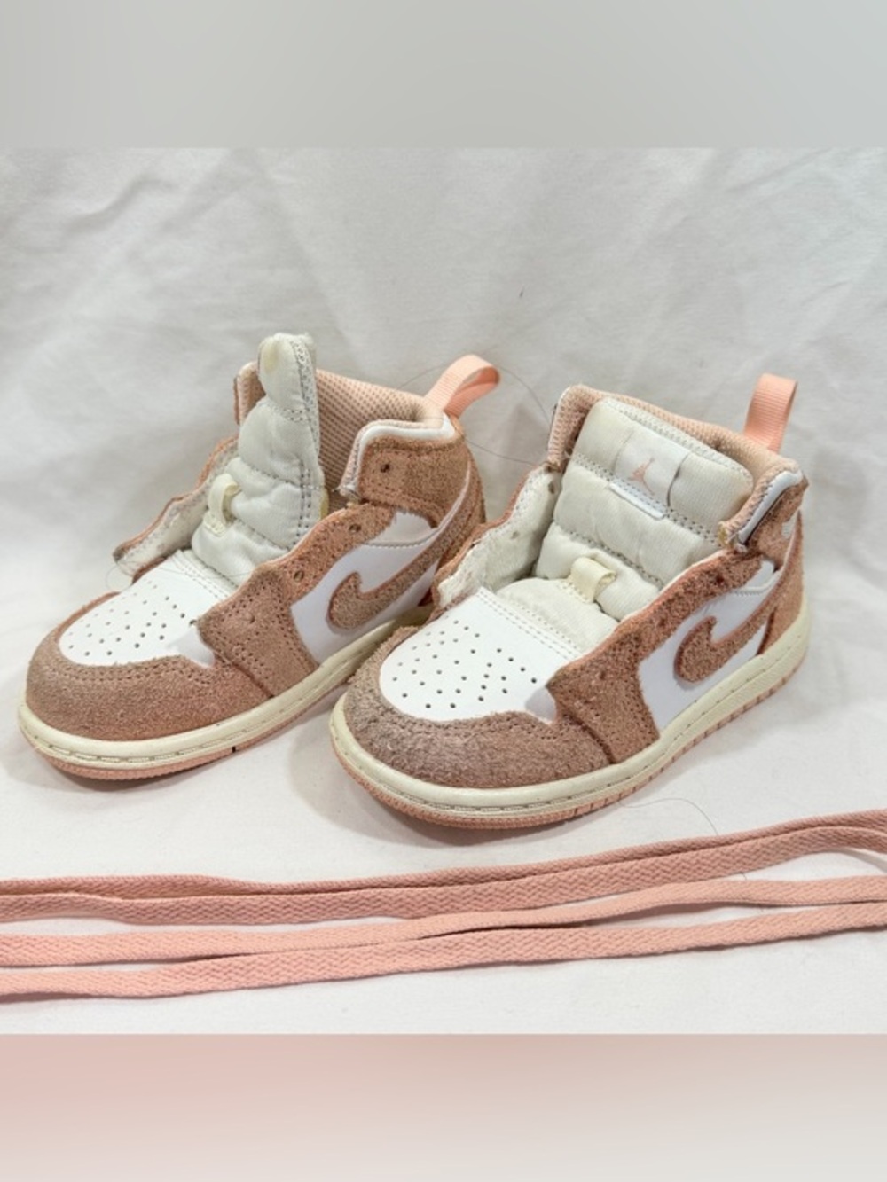 Jordan Kids High-Top Sneakers in White and Peach